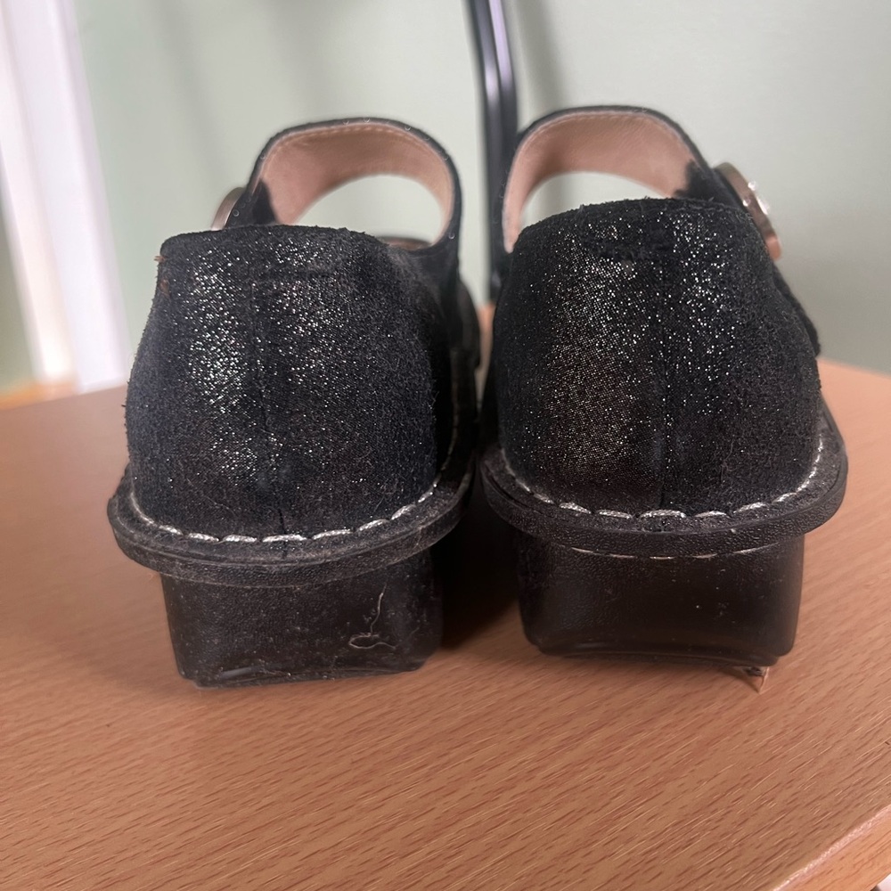 Alegria Black Suede Mary Jane Clogs with purple shimmer (38) - Picture 6 of 14
